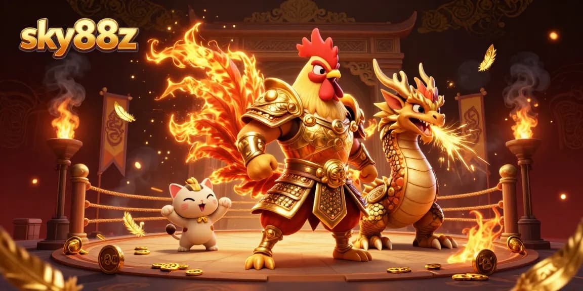 Engage in thrilling battles at sky88z with a powerful rooster warrior and dragon hatchling!