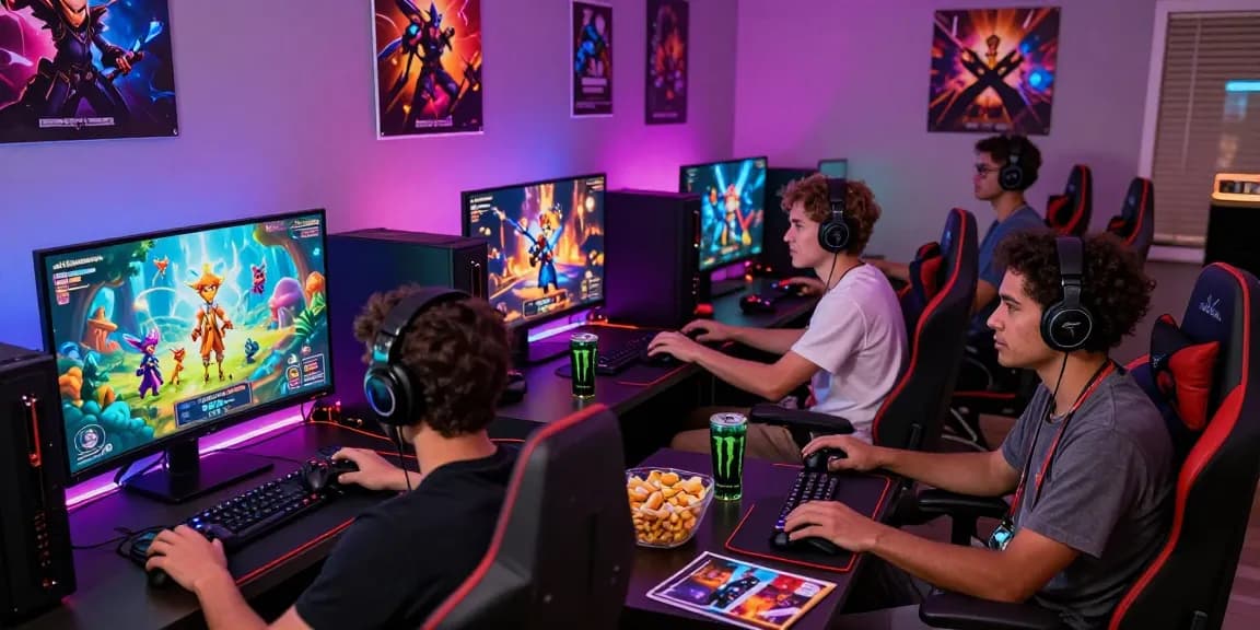 Engaged gamers enjoying Adult RPG Games in a vibrant gaming room.