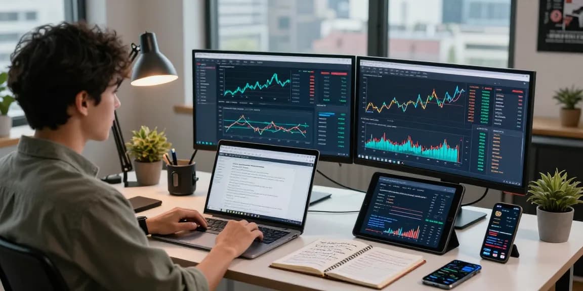 Recover lost crypto with expert analyzing blockchain trends in a modern workspace.