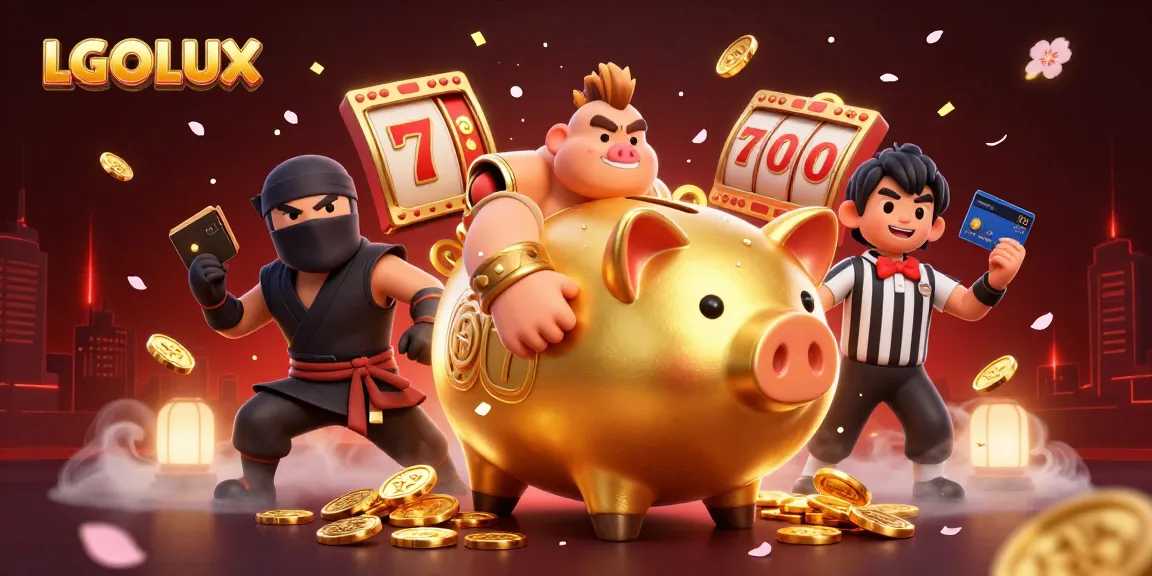 Play exciting slots at LGOLUX with a dynamic scene featuring characters and vibrant casino elements.