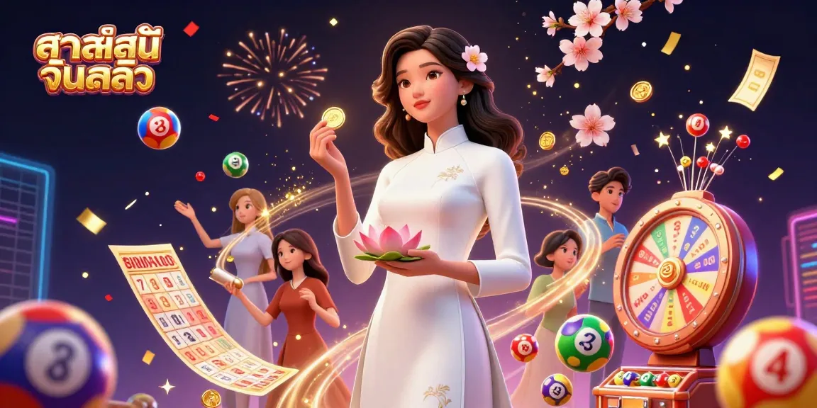 Engage in the excitement of កាស៊ីណូអនឡាញ with vibrant elements including lottery balls, a prize wheel, and a serene woman holding a lotus flower.