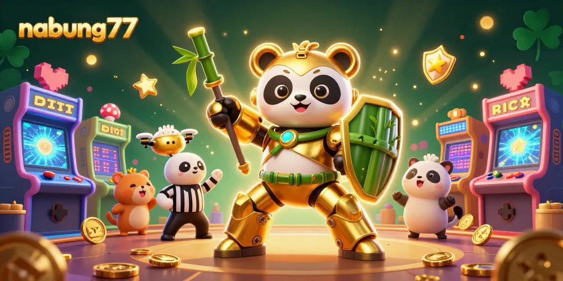 Engage with nabung77's vibrant arcade scene packed with competitive gaming elements and dynamic illustrations.
