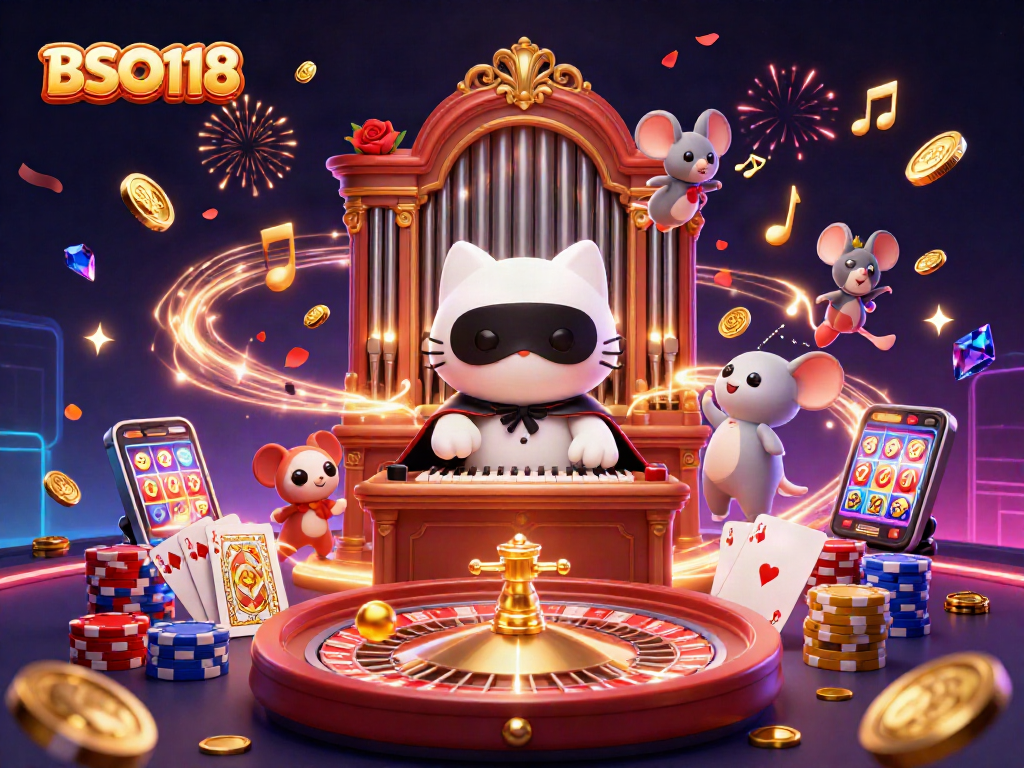 Engage with the vibrant world of BSO118 casino games in this dynamic 3D illustration featuring playful characters.