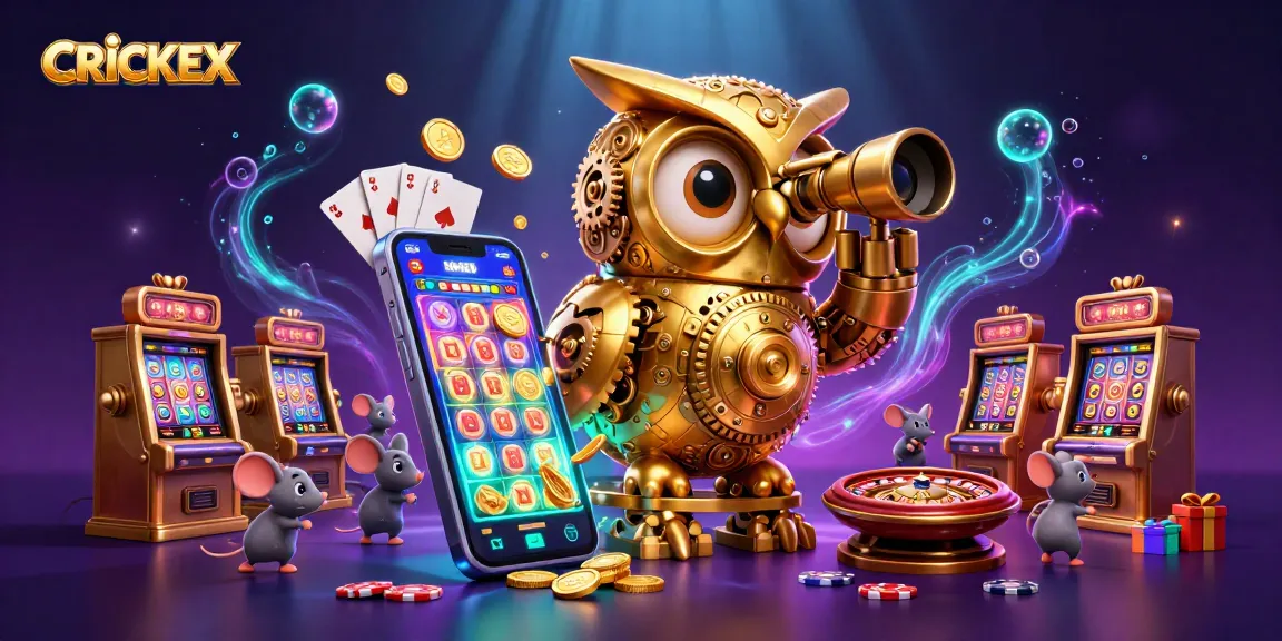 Engage in CRICKEX’s vibrant casino atmosphere with a dynamic golden owl overseeing betting action.