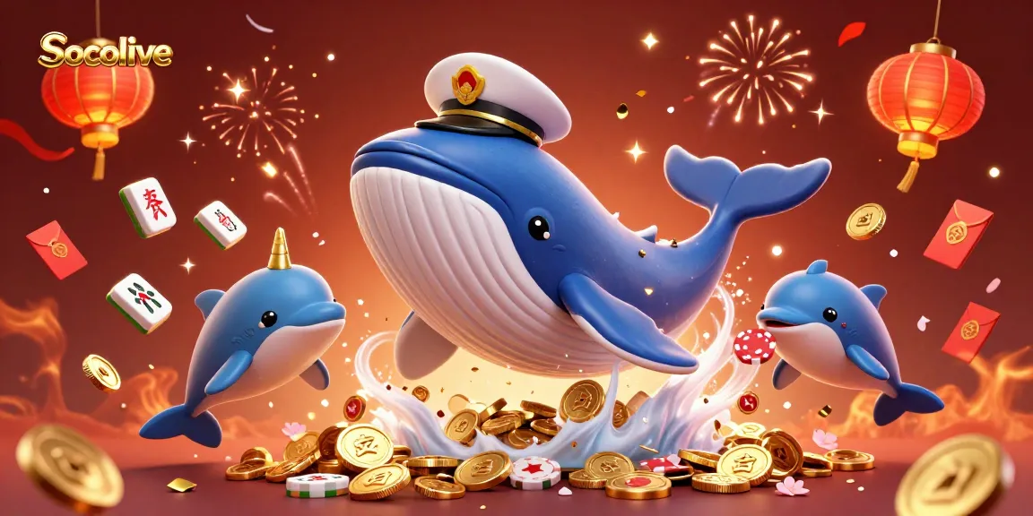 Socolive offers an exciting experience as a whale, narwhal, and dolphins celebrate gambling with coins and poker chips.