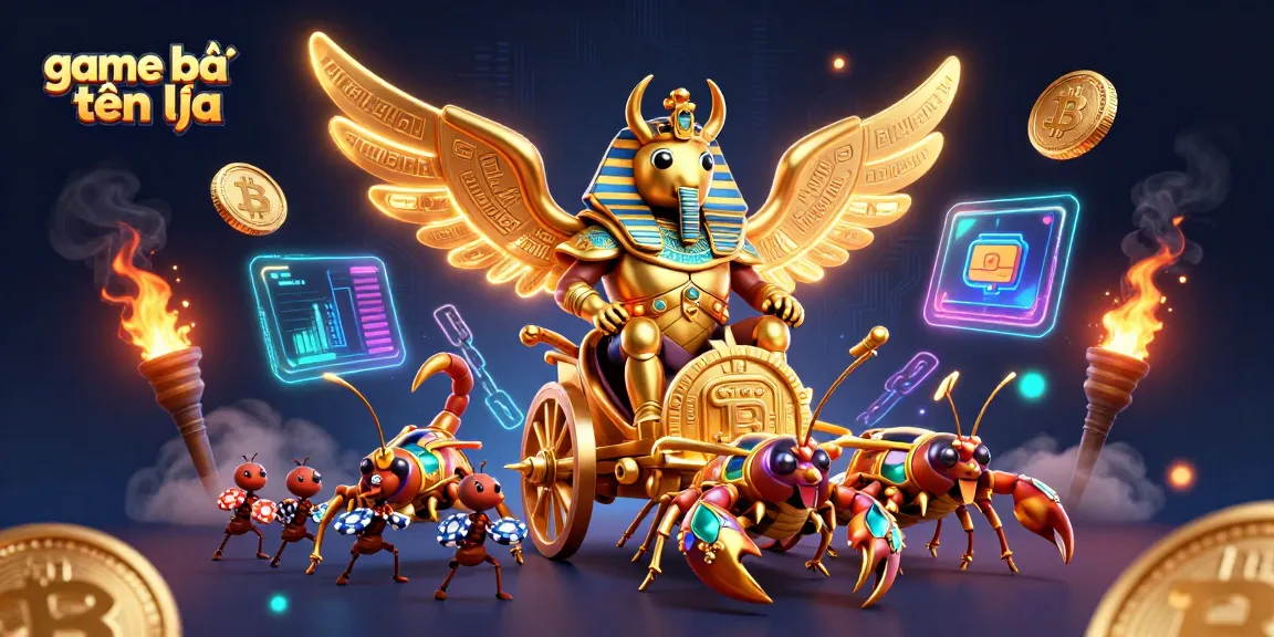 Experience game bài tiến lên in a vibrant battle scene with gold scarab beetle and poker chips.