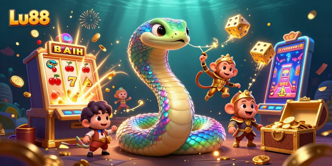 Spin the reels at Lu88's spectacular casino, featuring vivid jackpot wins and vibrant characters.