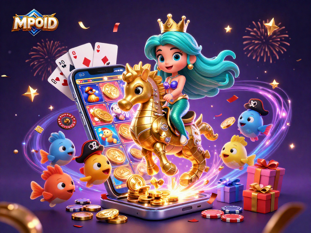 MPOID reveals vibrant 3D casino illustration showcasing a mermaid riding a seahorse amidst dazzling gaming elements.