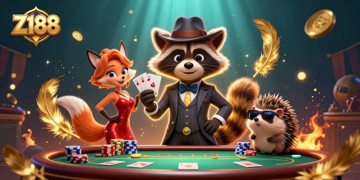Z188 offers an engaging poker experience with a royal flush hand prominently showcased.