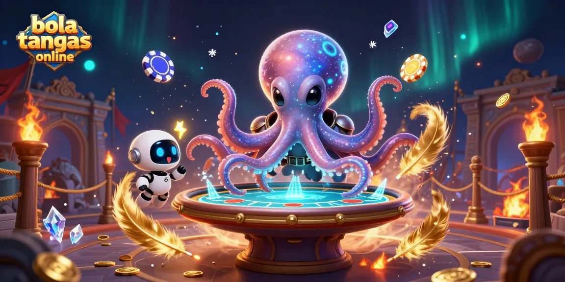Bermain bola tangkas online dengan alien kartun dan robot dalam suasana kasino digital yang menarik.