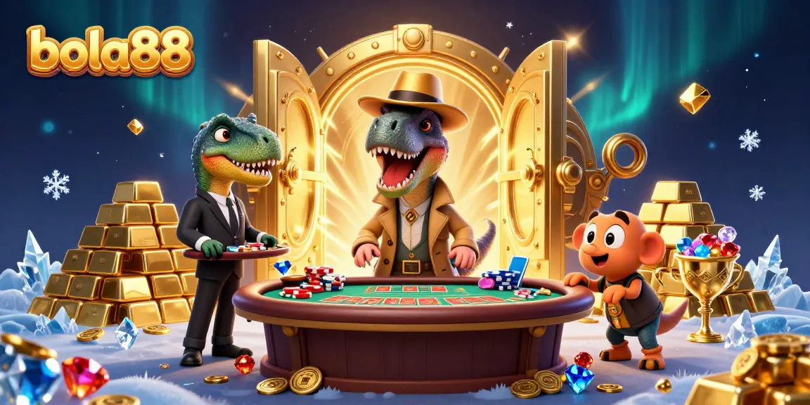 Bola88 invites players to enjoy an exciting card game scene filled with characters and gleaming treasures.