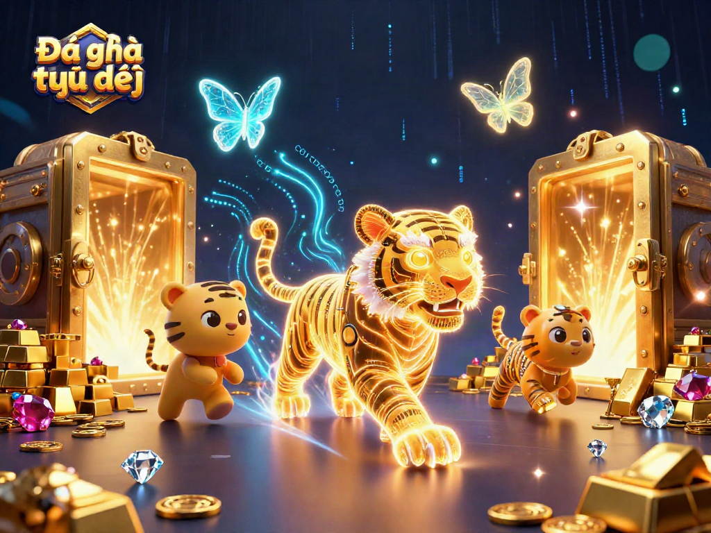 Engage in Đá gà trực tiếp with neon tigers and treasures in this vibrant digital arena.