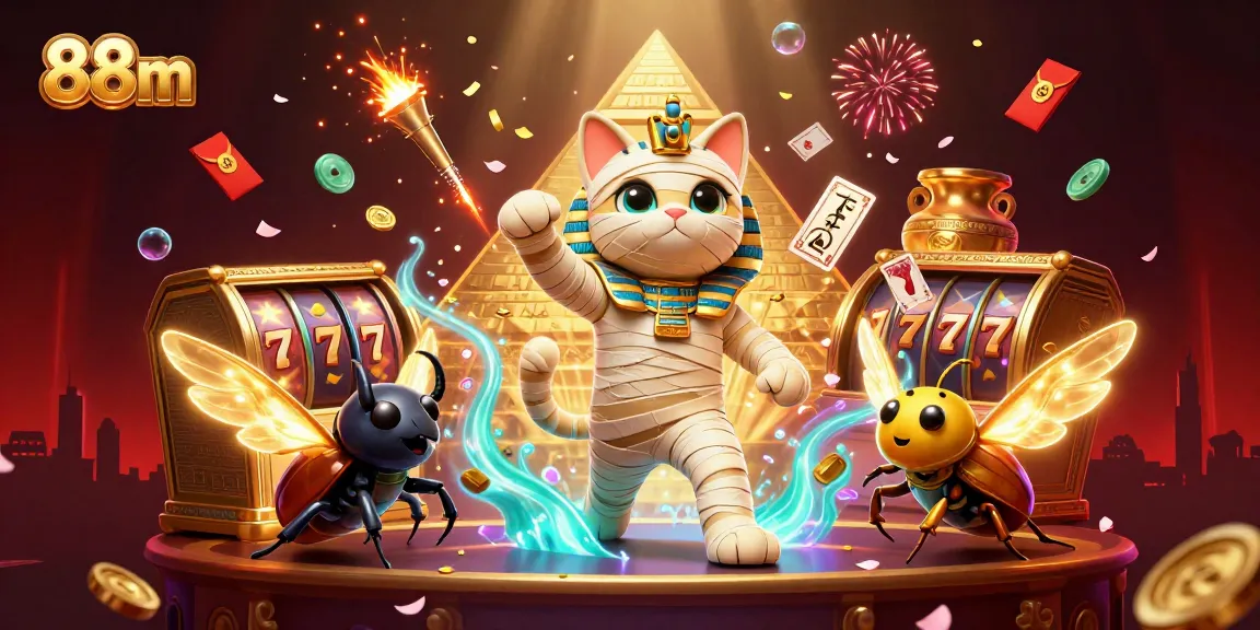 Experience thrilling gaming with 88m as the Egyptian mummy cat and scarab beetle bring excitement to the pyramid casino.