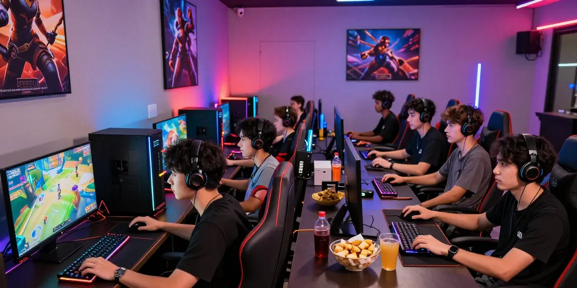 Gamers enjoying Rikvip in a vibrant gaming lounge with LED lights.