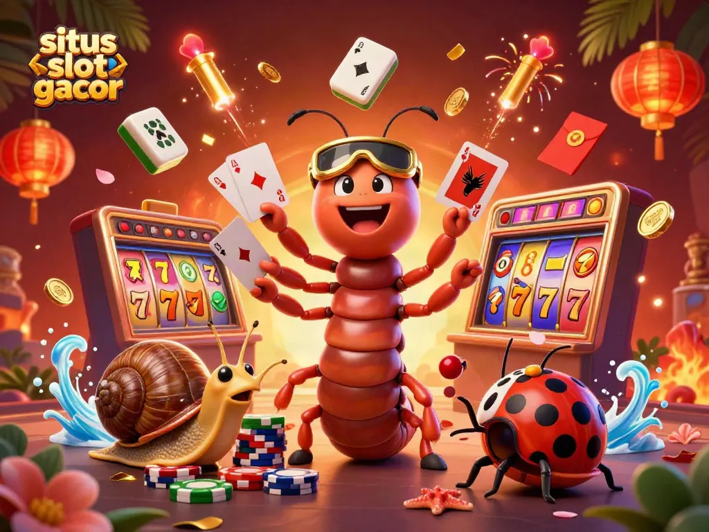 Experience exhilarating wins at situs slot gacor with a dynamic casino scene featuring vibrant characters and winning symbols.