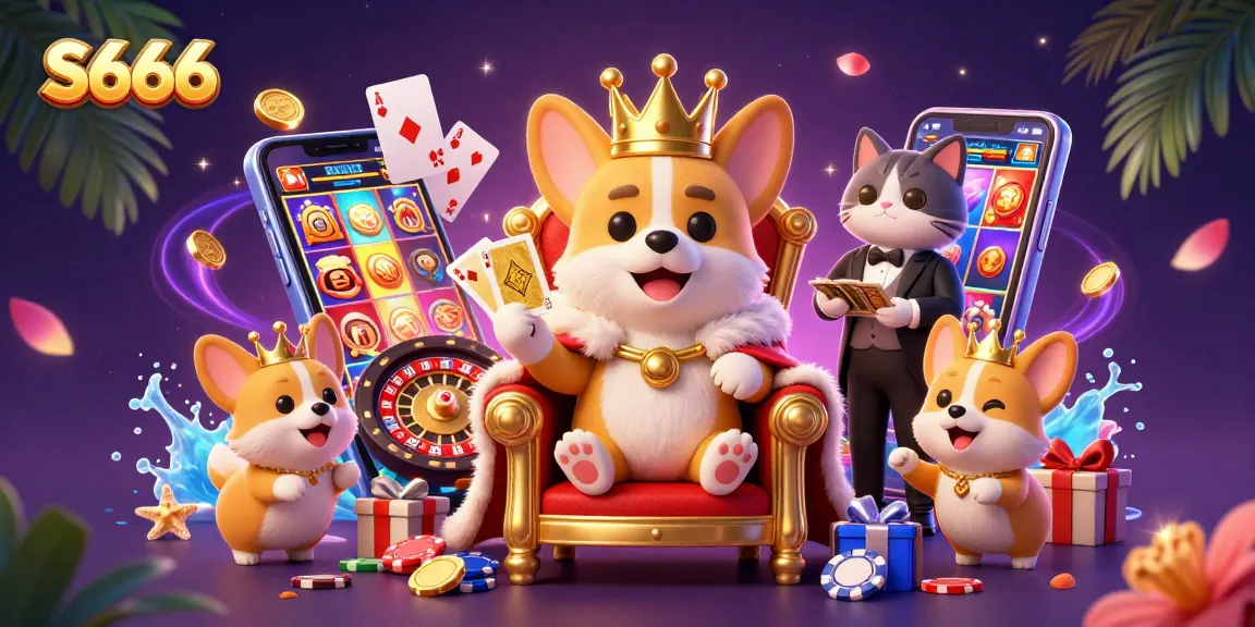 S666 brings excitement alive with a royal corgi and butler in a vibrant casino scene