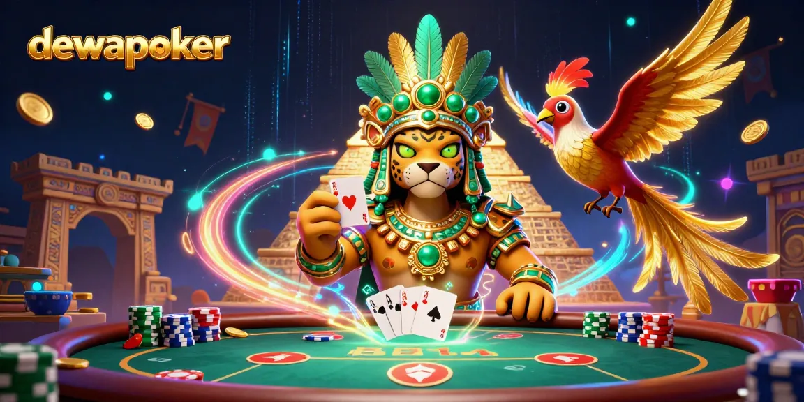 Experience thrilling poker action with dewapoker in a vibrant Mayan-themed casino scene.