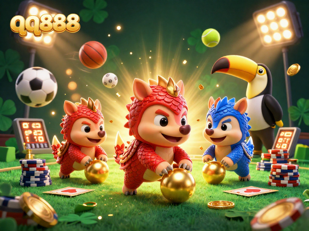 Engage in thrilling actions at qq888 with rival pangolins battling through poker chips and sports balls.