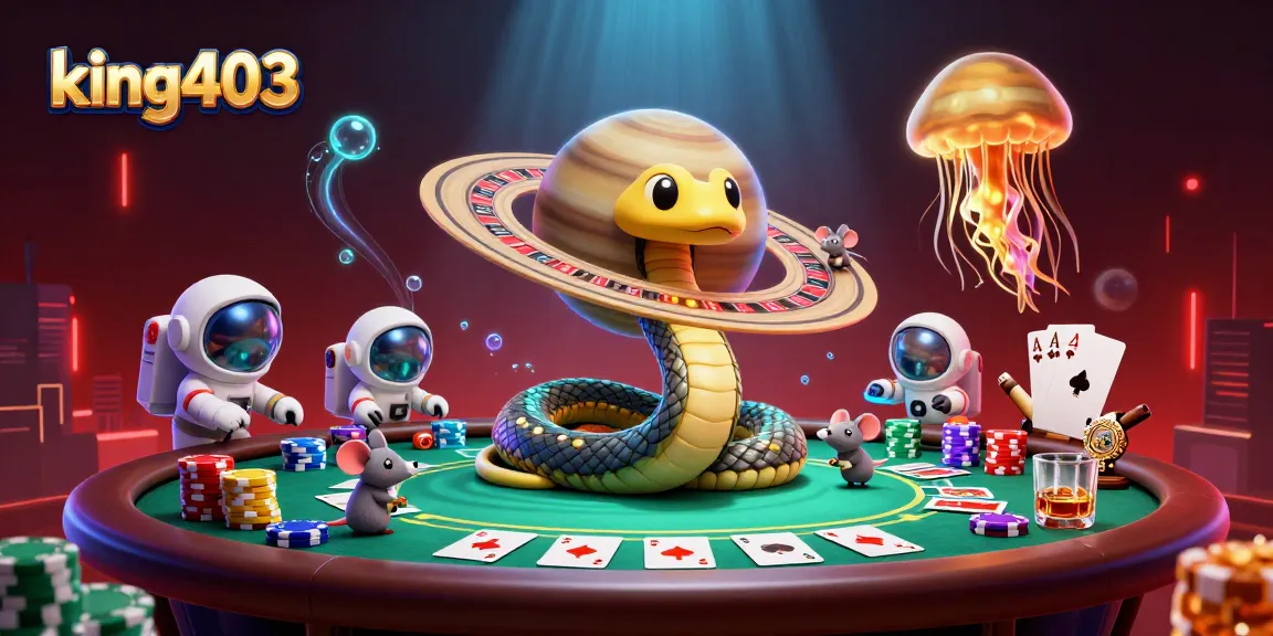 Join the action with king403 as tiny astronaut mice bet on roulette wheels in a cosmic casino.