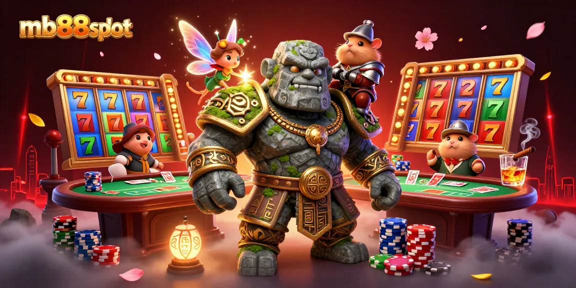 Engage in exciting slots with mb88slot as enchanting characters and casino elements fill the vibrant scene.