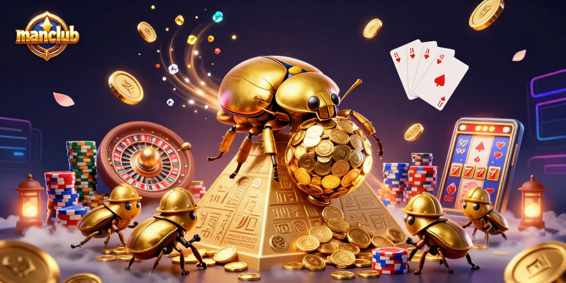 Experience thrilling action at manclub with the golden beetle in a vibrant casino scene.