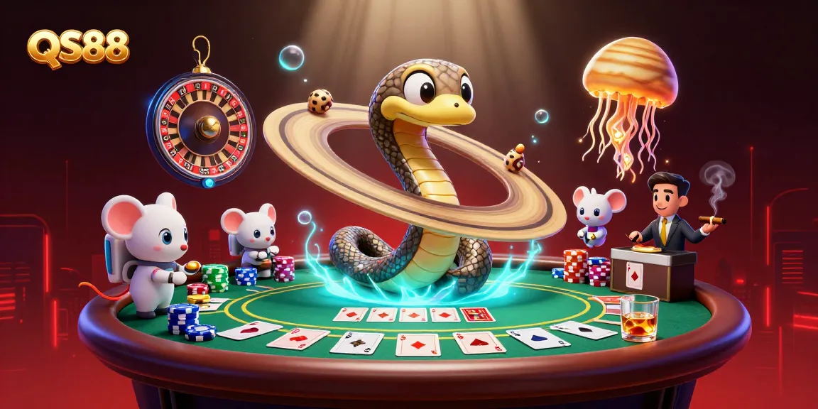 Experience the thrilling QS88 universe, where cartoon astronaut mice bet on cosmic rings in an engaging casino scene.