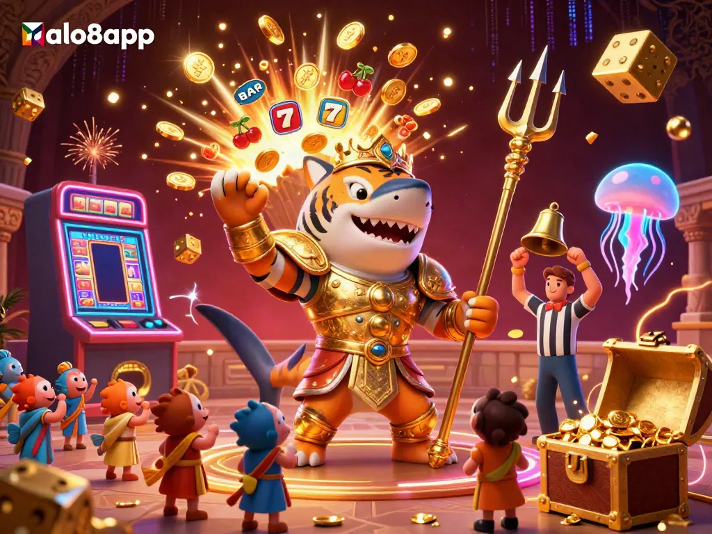 Experience thrilling gameplay at alo8app with an underwater casino scene filled with excitement and jackpots.