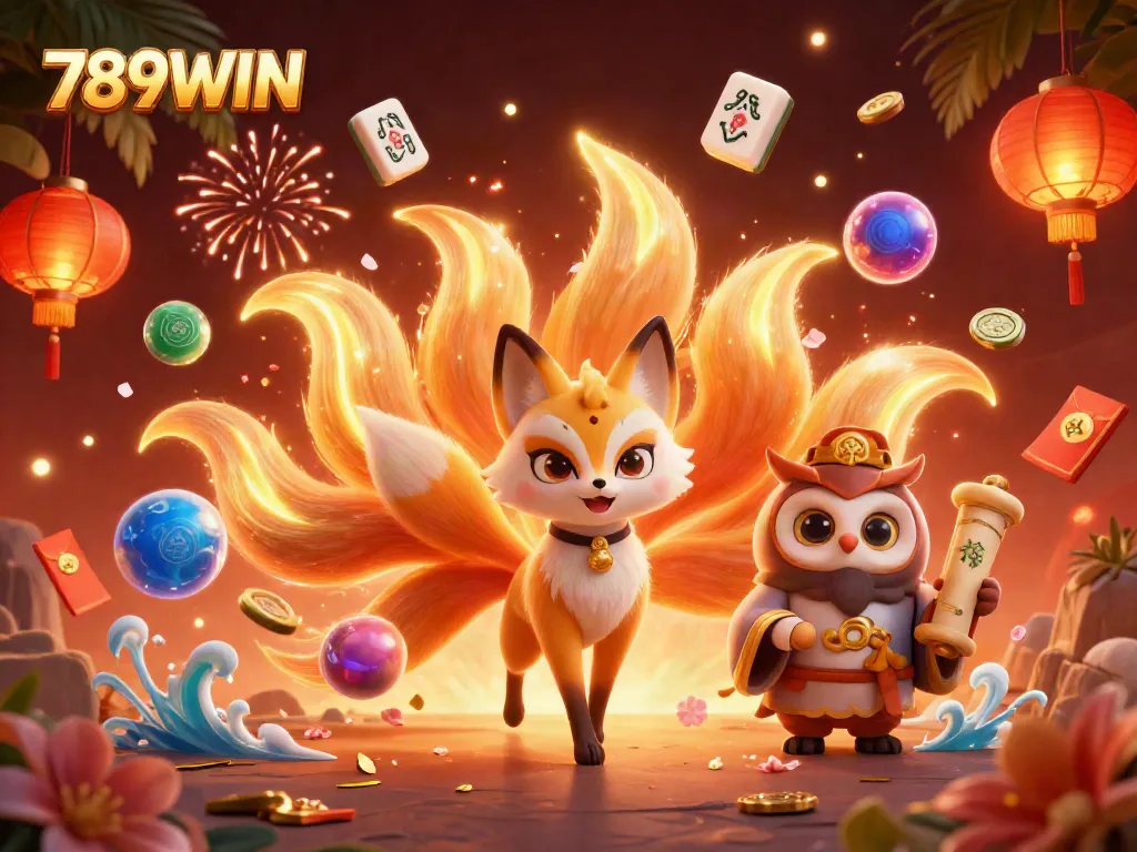 Experience the vibrant spirit of 789WIN with a glowing nine-tailed fox and mystical elements.