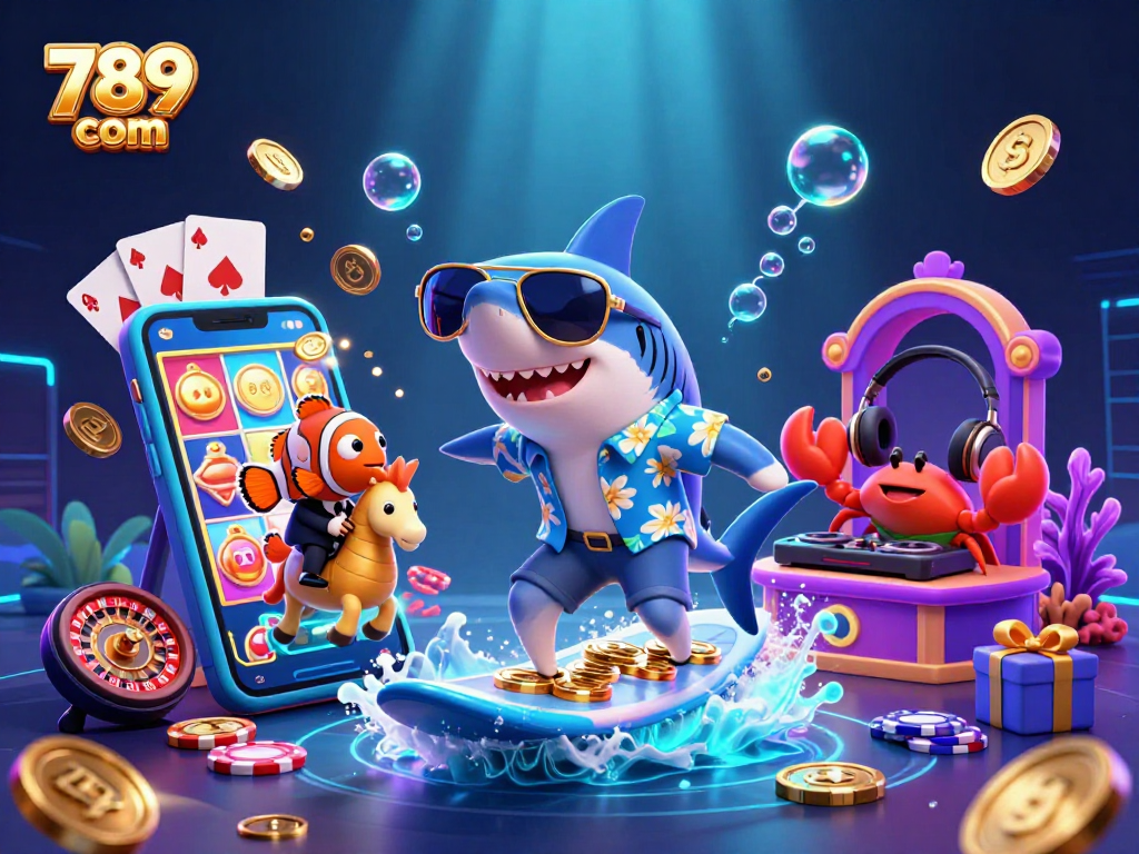 Surf the waves of winning at 789 com with vibrant casino-themed characters and dynamic gaming elements.