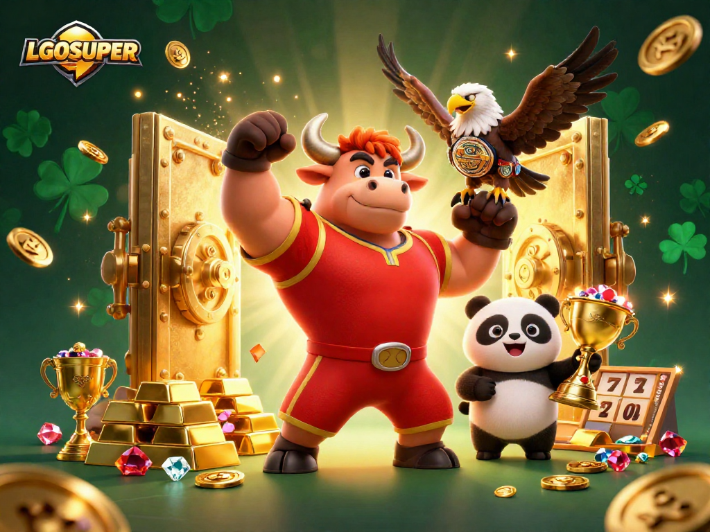 Experience thrilling wins with LGOSUPER in an exciting casino scene featuring dynamic characters and gaming elements.