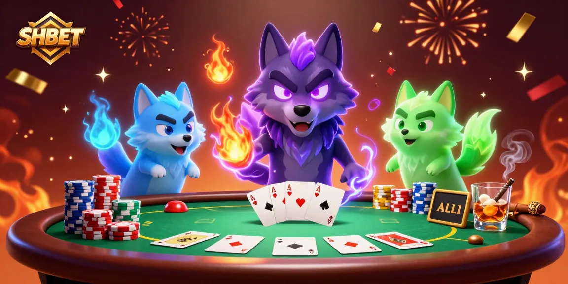 Experience the thrill of SHBET with captivating poker elements and ghostly wolf companions