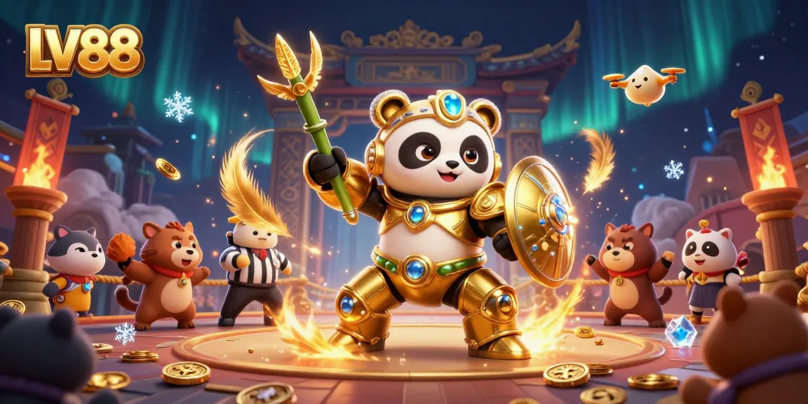 Experience the thrill of LV88 with a vibrant 3D showdown in an energetic casino arena, showcasing unique gambling elements.