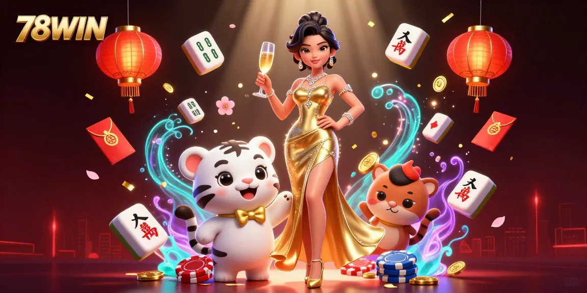 Experience the thrill of gaming at 78WIN with glamorous characters and vibrant casino elements.