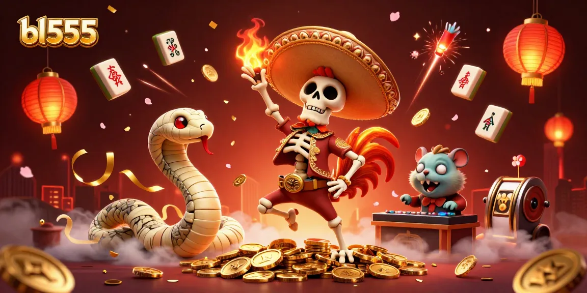 Experience thrilling gaming at bl555 with a lively 3D digital scene featuring casino characters celebrating amidst coins and fortune.