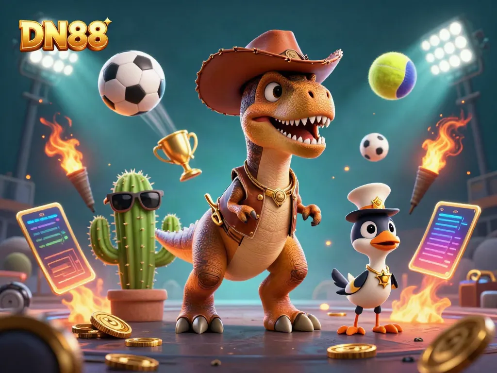 Experience thrilling gameplay at DN88 with a vibrant illustration featuring engaging characters and dynamic casino elements.