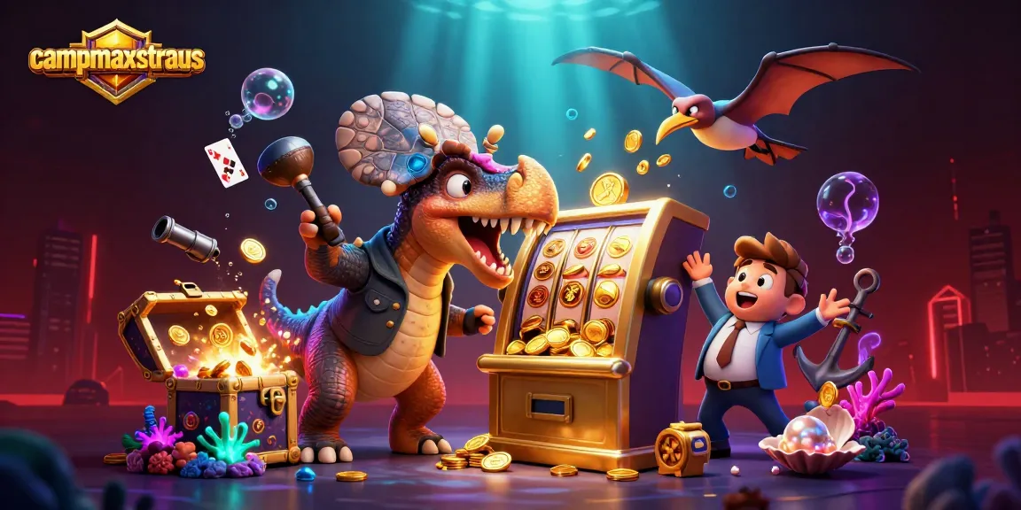 Menggoda keberuntungan di campmaxstraus dengan jackpot slot dan koin berterbangan.