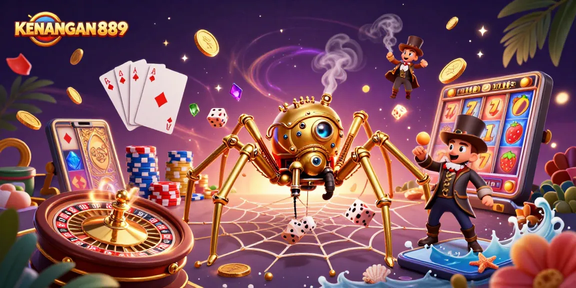 Engage in thrilling gameplay with KENANGAN889 amidst vibrant casino elements and dynamic characters.