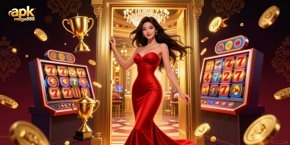 Experience the thrill of apk mega888 with vibrant slots and dynamic gaming elements in a captivating casino setting.