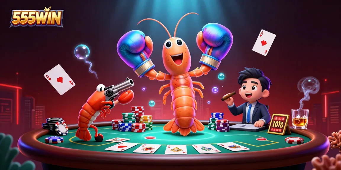 Experience thrilling poker with 555WIN's vibrant underwater casino scene featuring energetic sea creatures.