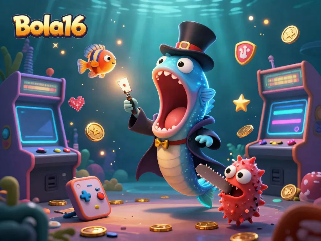 Bola16 showcases vibrant 3D characters and casino elements in an engaging visual performance.