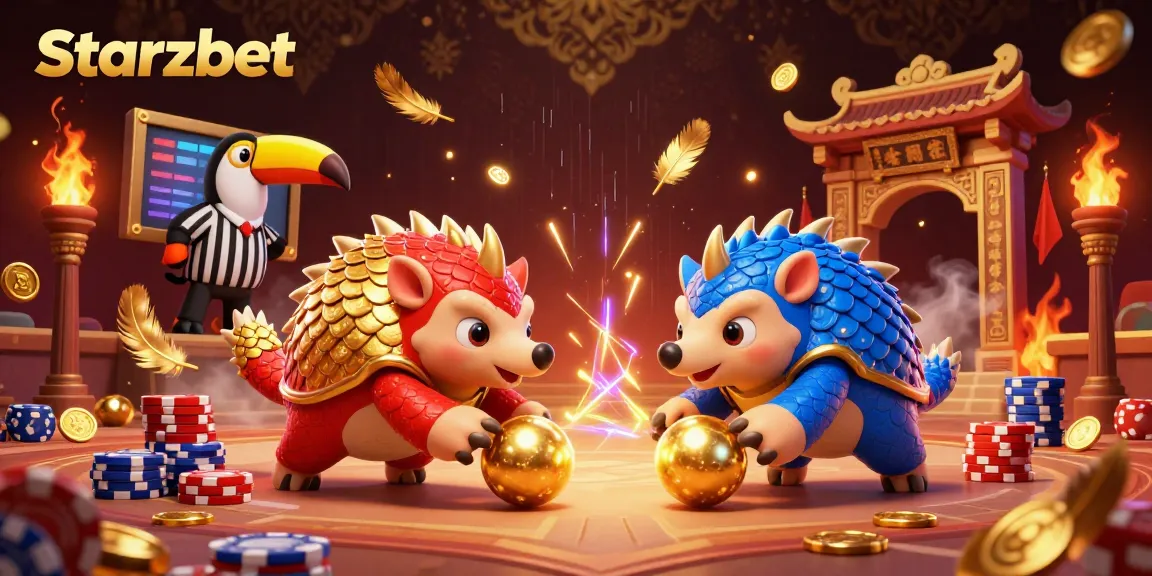 Experience thrilling gambling action with Starzbet's dynamic pangolins in a gaming arena.