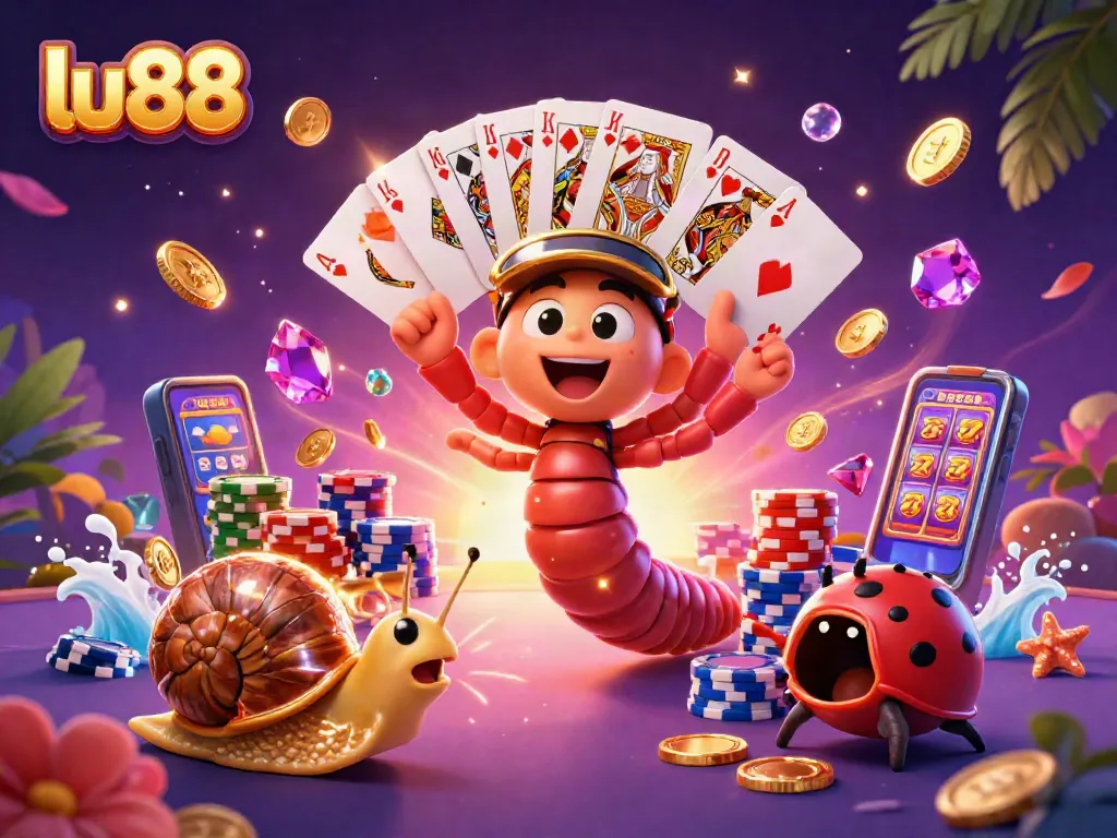 Bet big at lu88 with our illustrated casino scene featuring a millipede dealer and vibrant game elements.