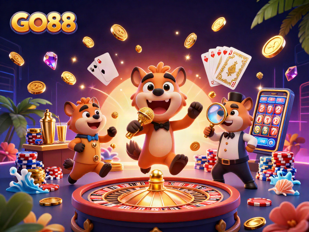 Enjoy thrilling gameplay with GO88 at an exciting comedy casino club featuring animated hyenas.