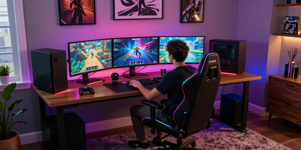 Exciting iwin gaming setup showcasing luxury gaming equipment and vibrant graphics.
