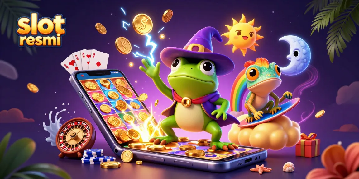 Slot resmi menampilkan raja slot dinamis dengan koin emas yang berputar dan keberuntungan yang melimpah.