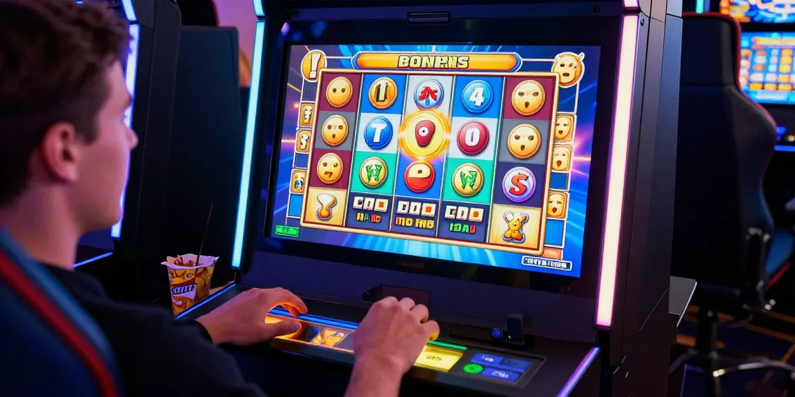 Engaging player enjoying bonus buy slots UK on a colorful touchscreen interface.