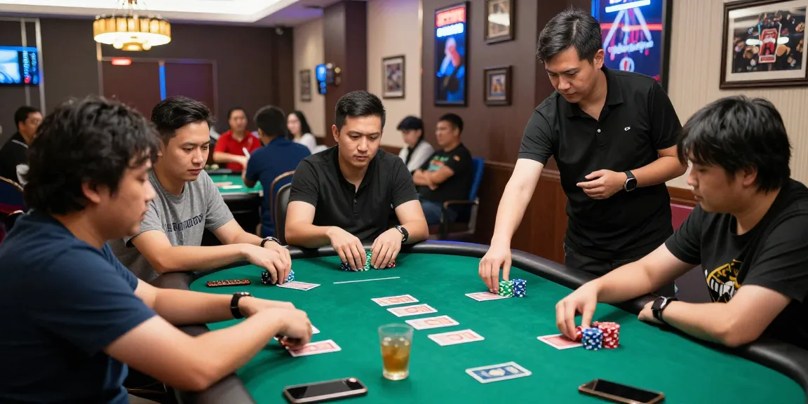 Situs Poker Online Resmi Domino88 gaming table with players engaged, vibrant casino atmosphere.