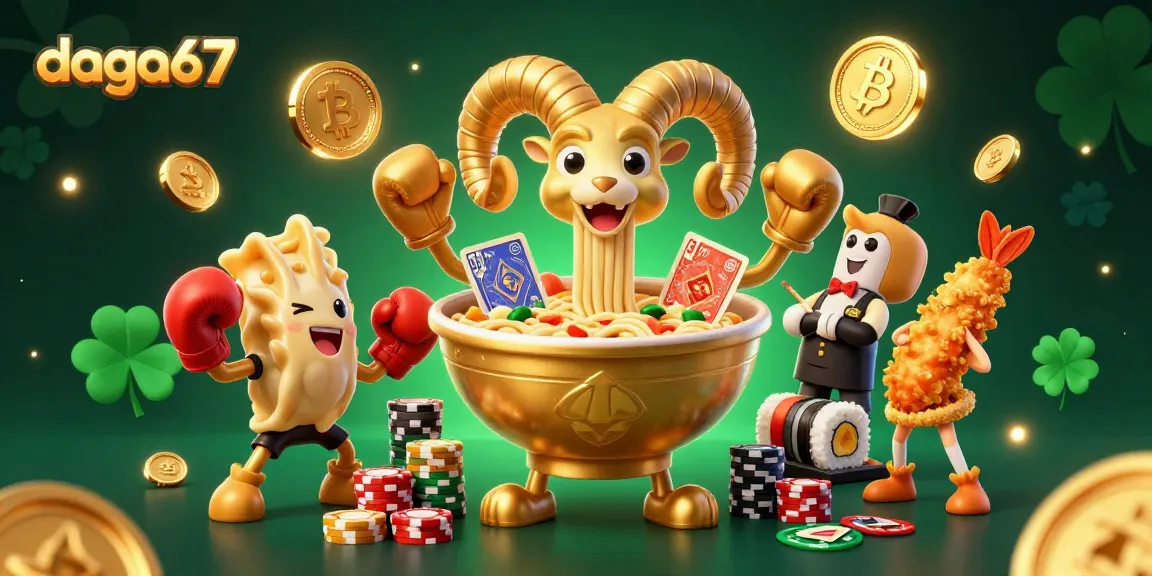 daga67 immerses in thrilling live betting with golden ramen bowl dealer and vibrant casino elements.