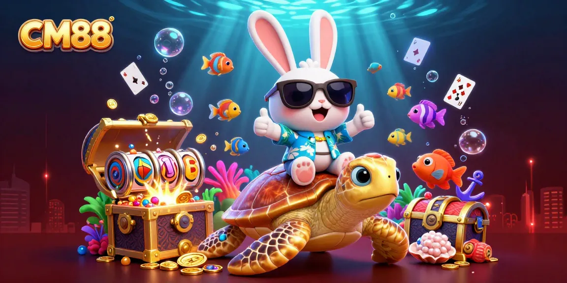 Engage in thrilling gameplay at CM88 with a vibrant underwater scene filled with treasure and casino excitement.