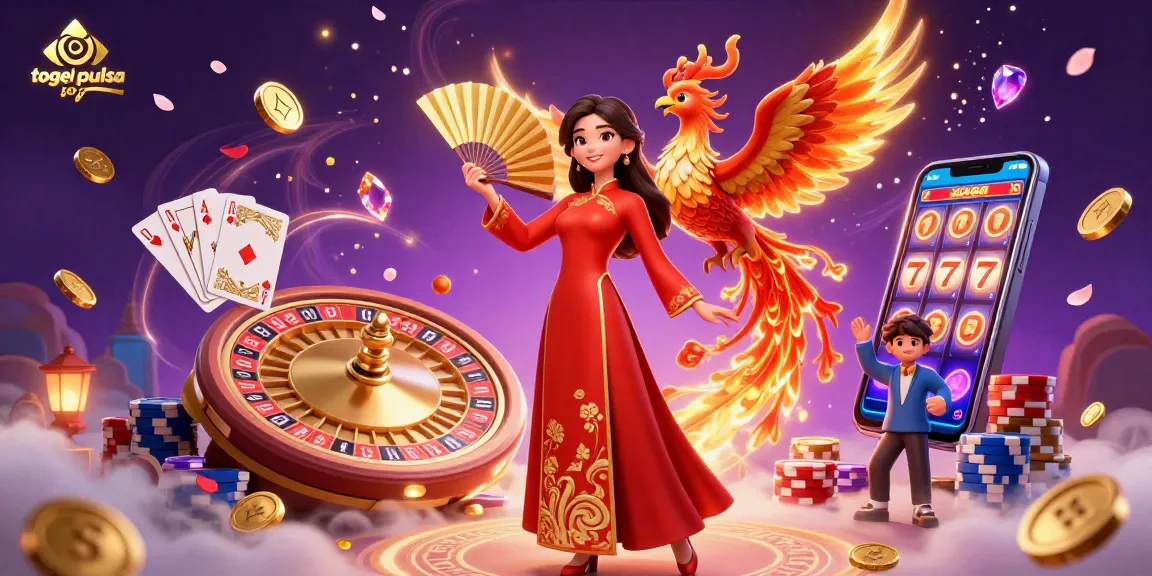Experience togel pulsa excitement with vibrant casino elements including a graceful woman and golden coins.
